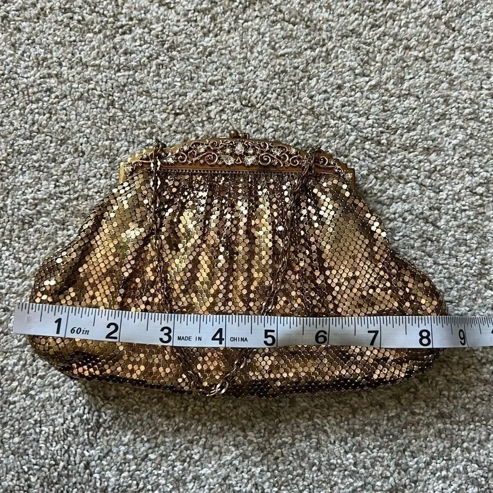 Vintage Whiting & Davis Gold Metal Mesh Rhinestone Kisslock Clutch 1940s/1950s